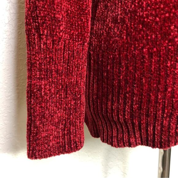 WHBM dark red velour chenille knit cowl neck off shoulder sweater Medium Petite - Picture 4 of 14